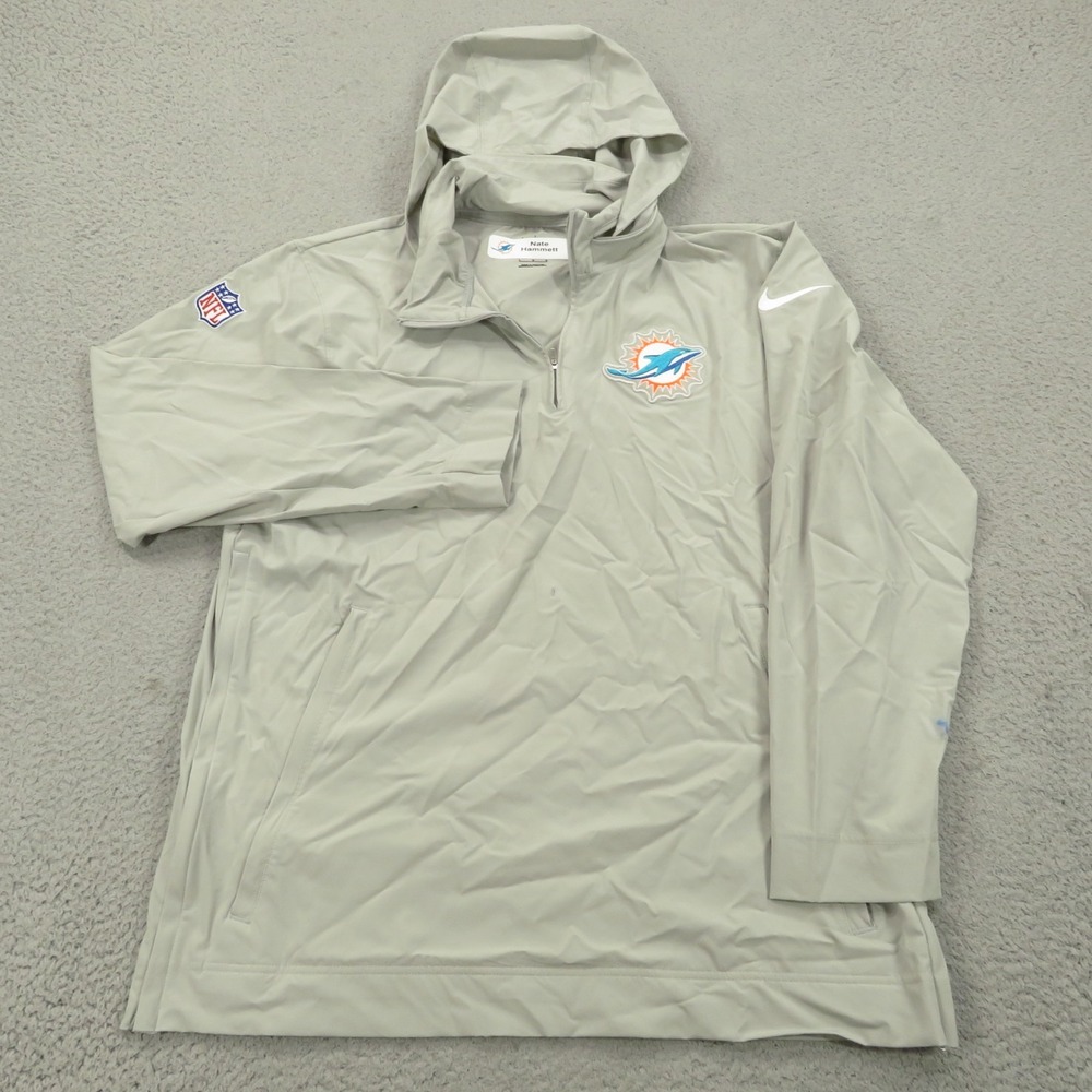 Miami Dolphins Jacket Mens Large Nike Team Issued On Field Hooded Pullover Coach